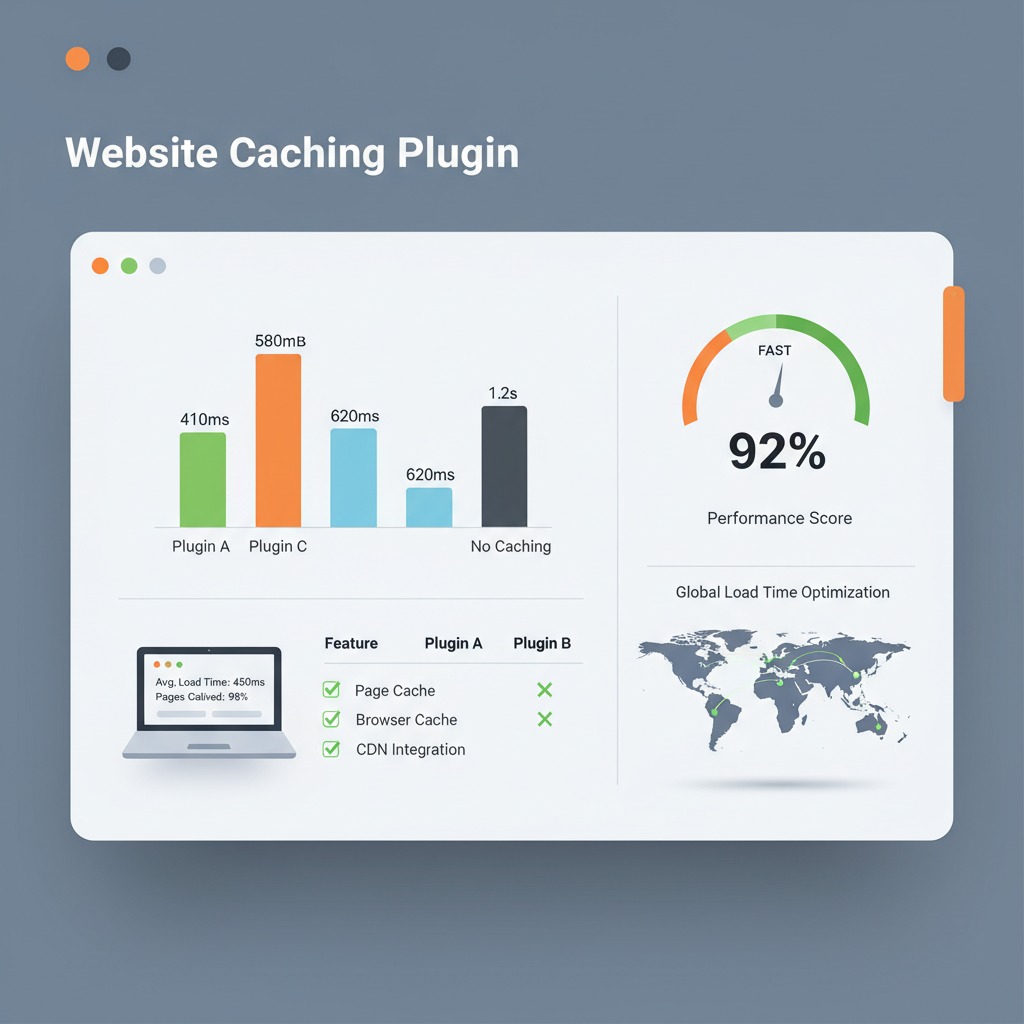 Before and after speed test showing improvement with caching enabled