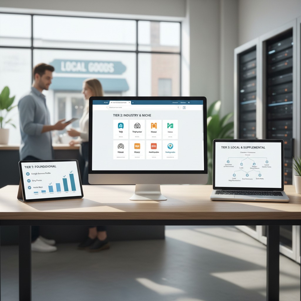 Chart showing citation sources organized by tier from data aggregators to local directories