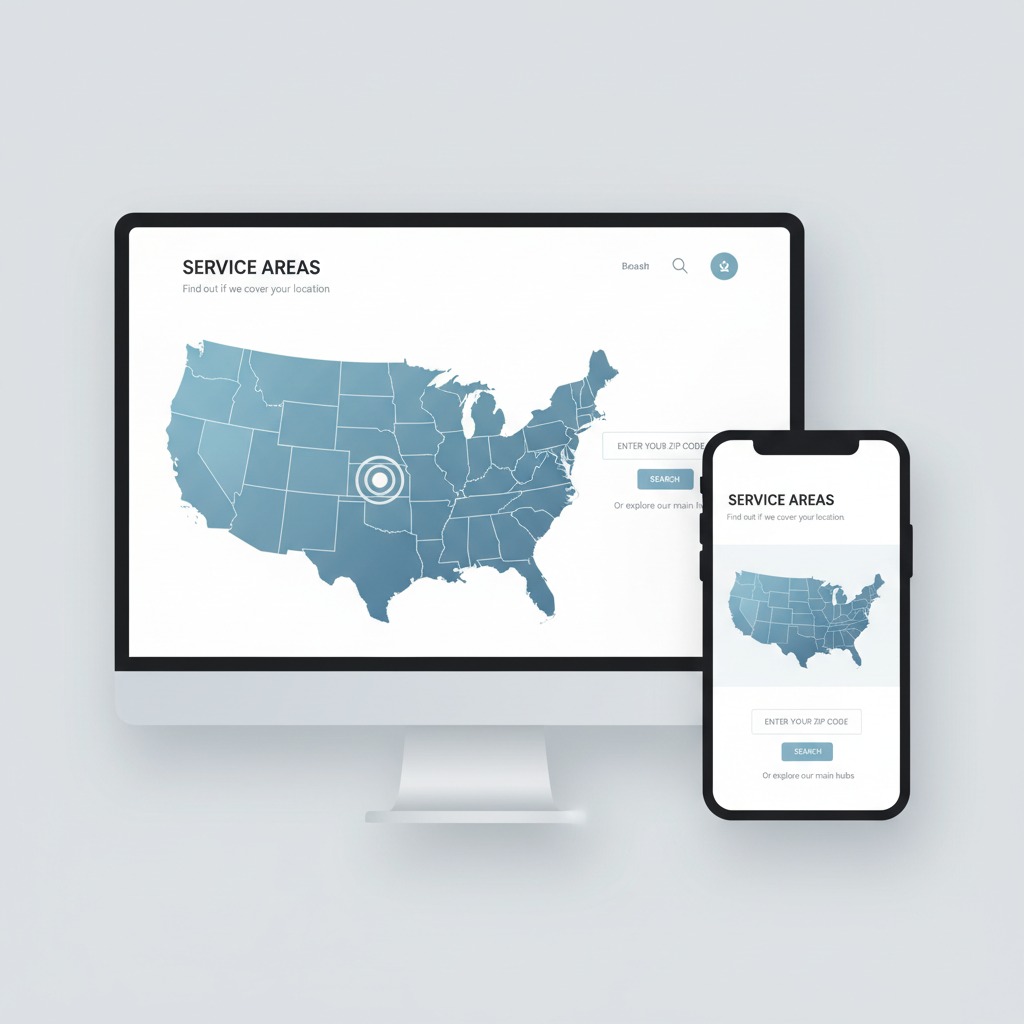 Contact page section showing a list of service areas for a business that travels to customers