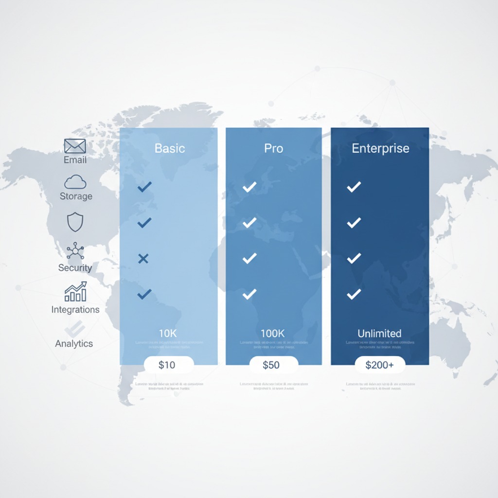 Pricing comparison table for Google Workspace, Microsoft 365, and Zoho Mail