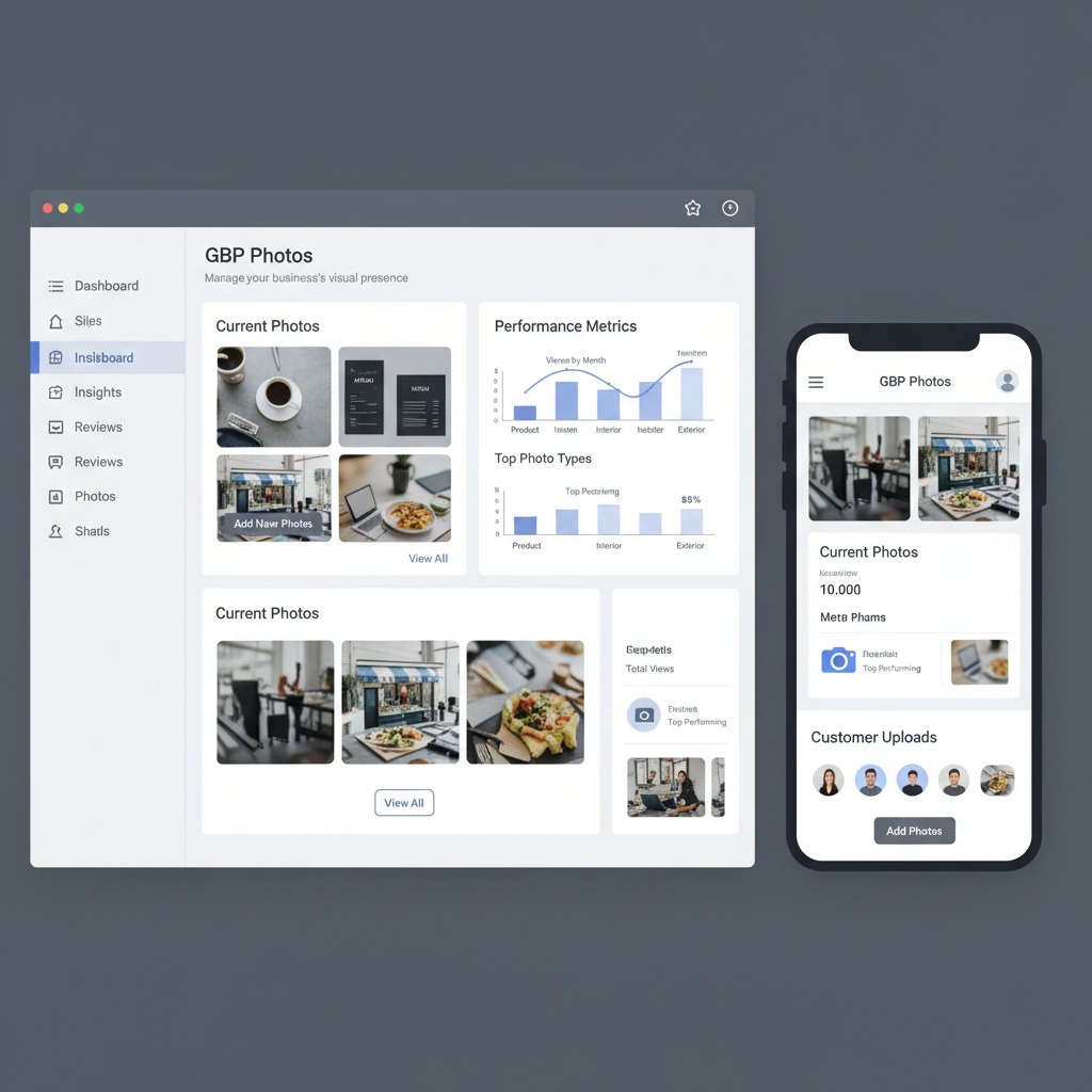 Google Business Profile photos section showing business photos organized by category