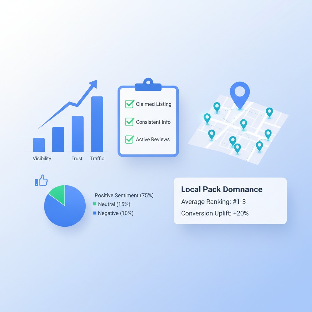 Google local pack showing three businesses with star ratings and review counts