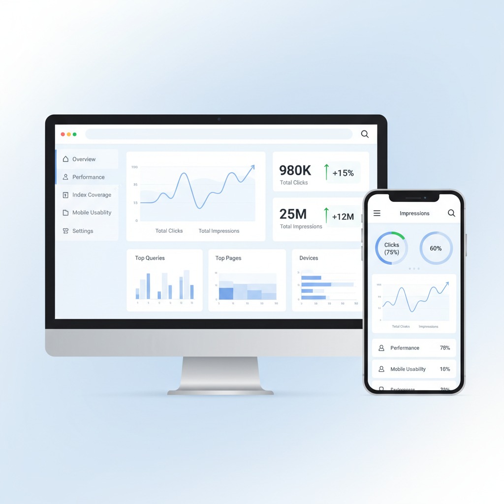 Google Search Console dashboard showing indexing status after website launch