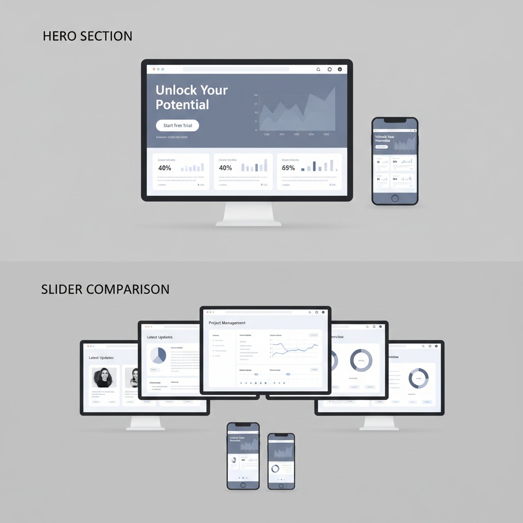 Side-by-side comparison of a cluttered homepage slider versus a clean hero section with one clear message