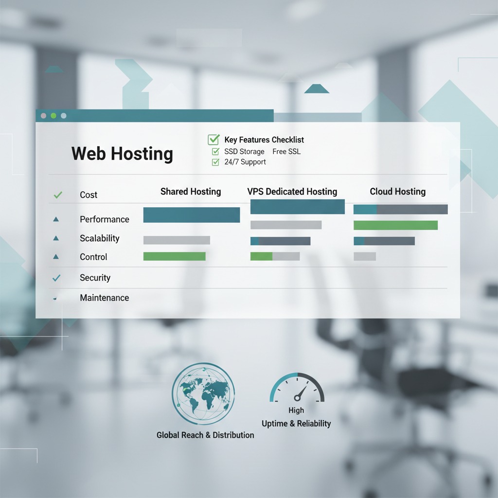 Comparison chart of shared, managed, and VPS hosting features and prices