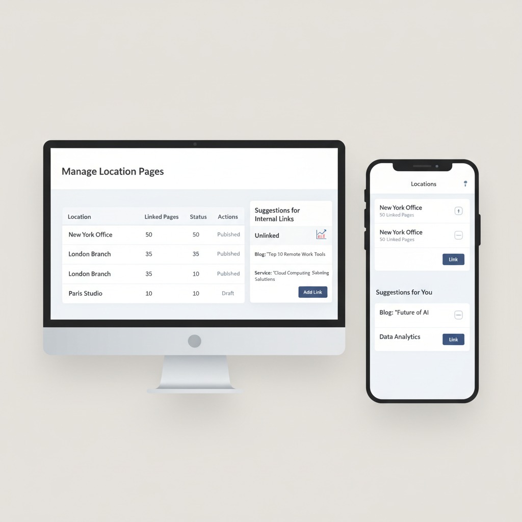 Diagram showing internal linking between location pages, service pages, and homepage