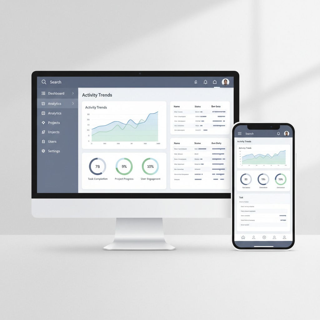 The same small business website shown on a phone screen and a desktop monitor demonstrating responsive layout