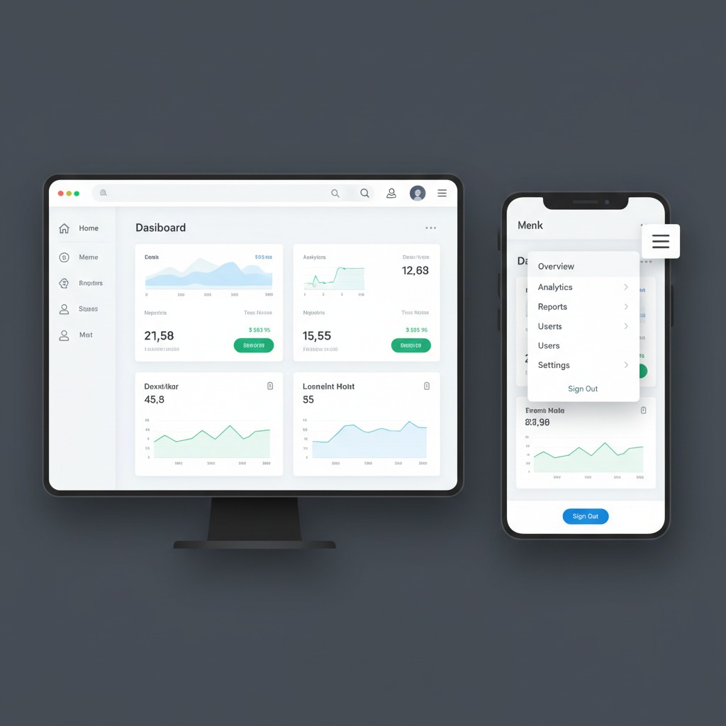 Mobile phone showing a clean hamburger navigation menu expanded with clear menu items