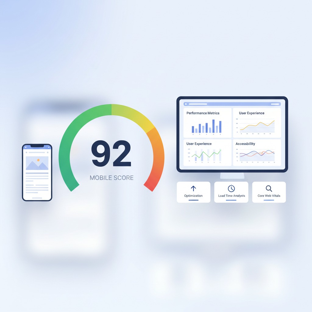 Google PageSpeed Insights results showing mobile performance score with key metrics highlighted