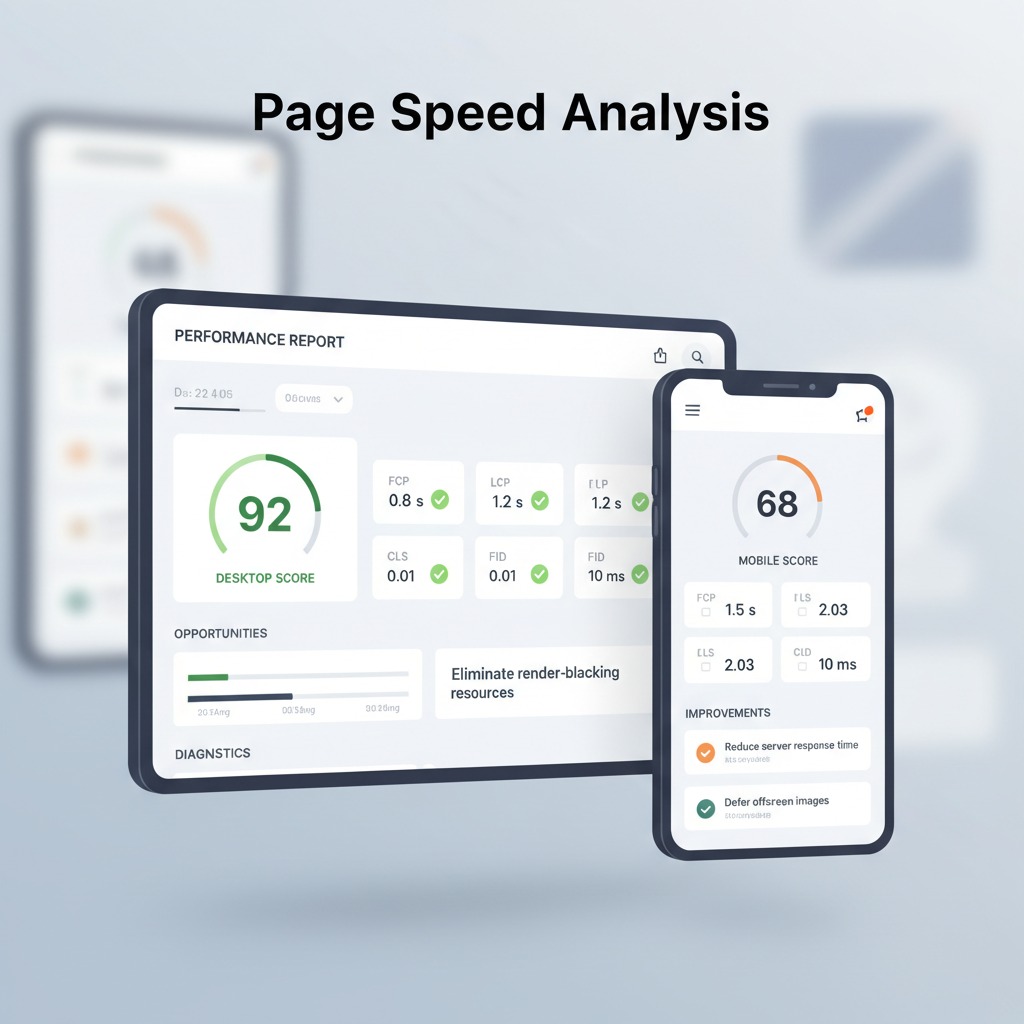 Google PageSpeed Insights showing a site performance score and recommendations