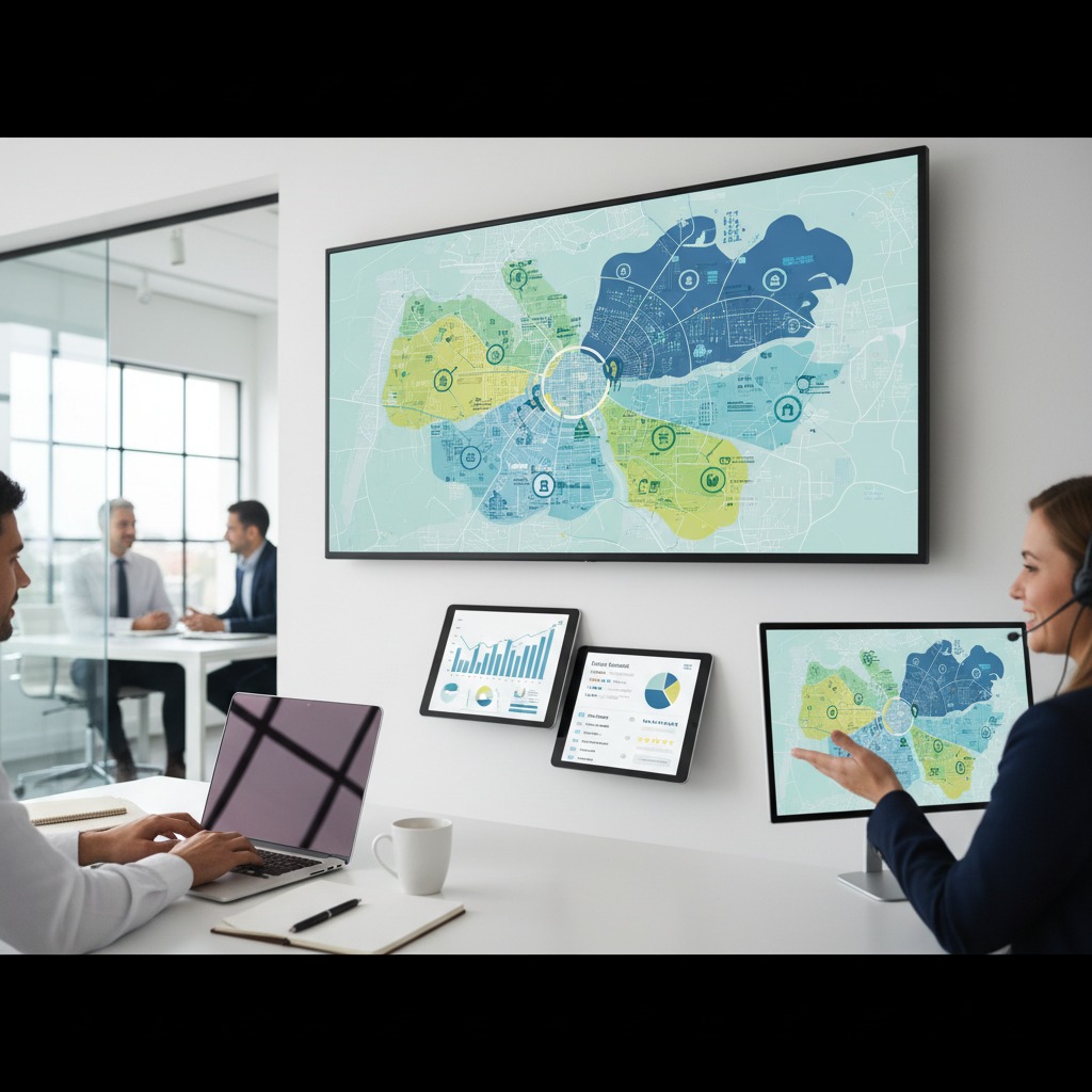 Map showing defined service areas for a plumbing business across several cities