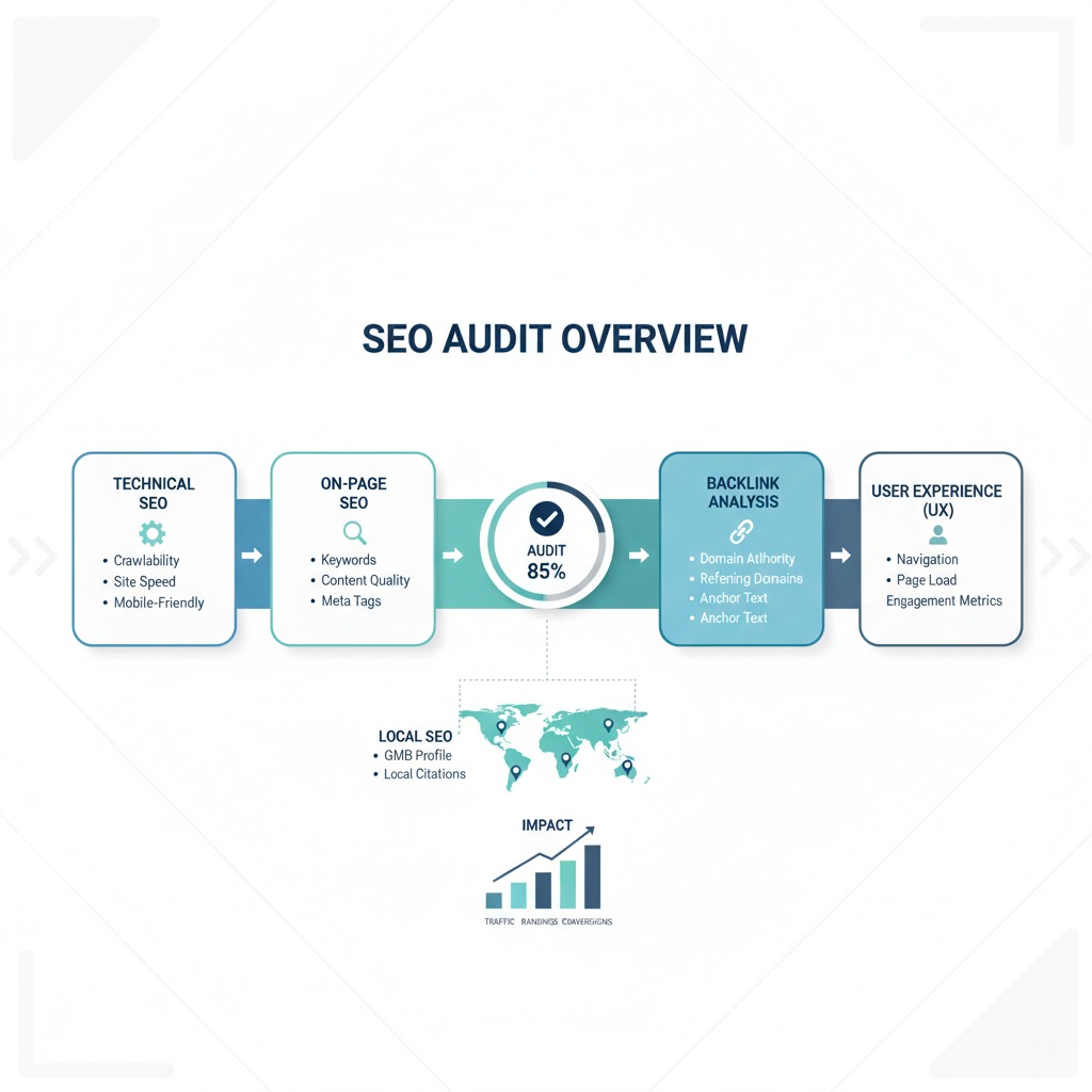 SEO audit checklist overview showing the main categories to review
