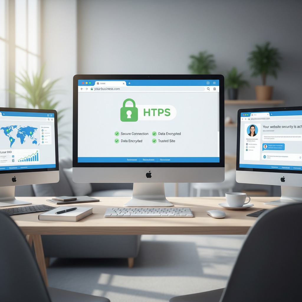 Browser showing HTTPS padlock verification on a business website