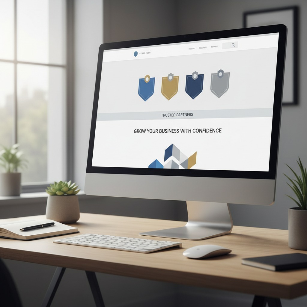 Row of certification and association logos displayed on a small business website homepage